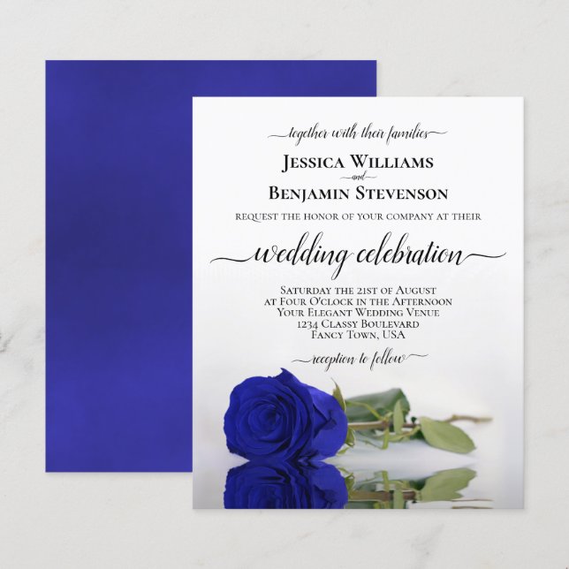Papier Refléter le budget du Rose Royal Blue Invitation d (Devant / Derrière)