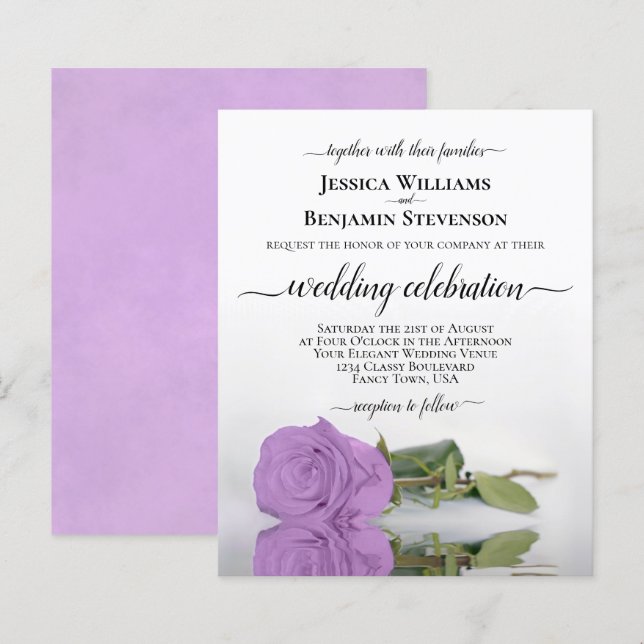 Papier Refléter Lilac Purple Rose BUDGET Mariage Invitati (Devant / Derrière)
