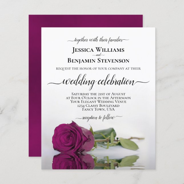 Papier Refléter Magenta Rose BUDGET Invitation de mariage (Devant / Derrière)
