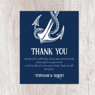 Papier Remerciement de Baby Shower Ancre Blanc Nautical