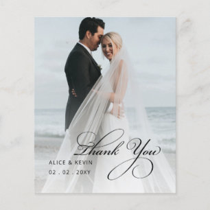 Papier Remerciement de mariage photo manuscrite simple bu