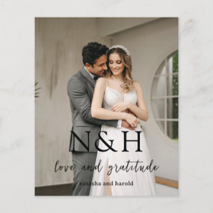 Papier Remerciement de mariage photo monogramme gras budg