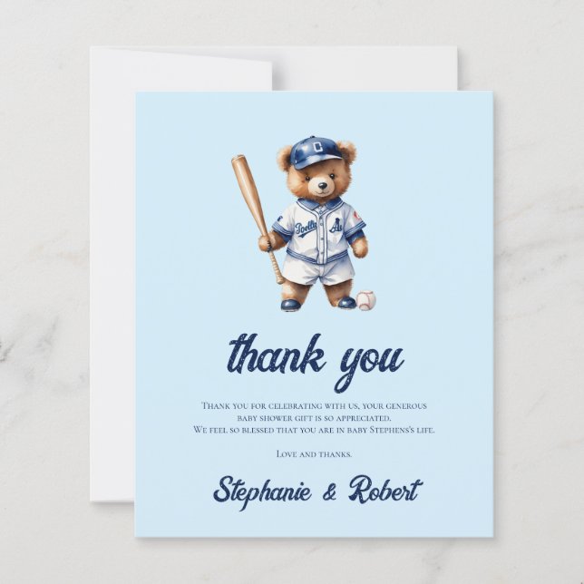 Papier Remerciement pour Baby Shower Budget Oh Boy Baseba (Devant)