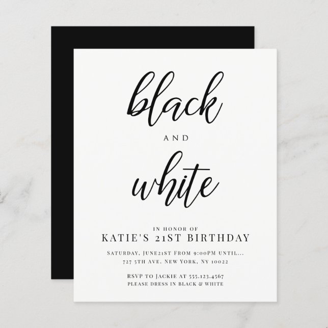 Papier Remise Elegant Black and White Party Invitations (Devant / Derrière)