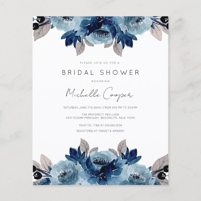 Papier Remise Elegant Dusty Blue et Navy Floral (Devant)