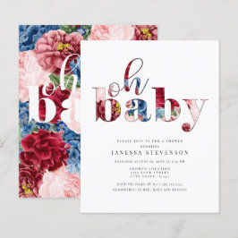 Papier Remise Floral bleu et rouge, Baby shower