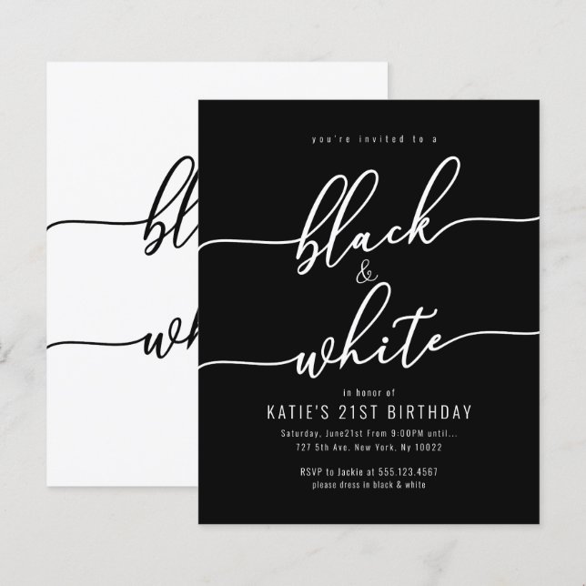 Papier Remise Invitations pour adultes, noirs et blancs (Devant / Derrière)