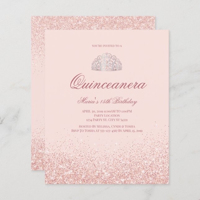 Papier Remise Rose Gold Parties scintillant Quinceanera I (Devant / Derrière)