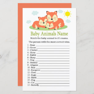 Papier Renard dormant Bébé Animaux Nom Jeu