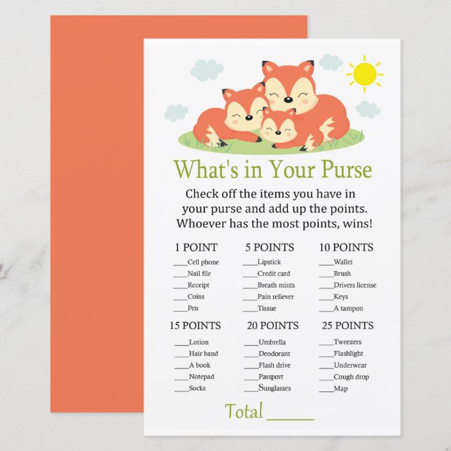 Papier Renard endormi Qu'est-ce qu'il y a dans votre sac  (Devant / Derrière)