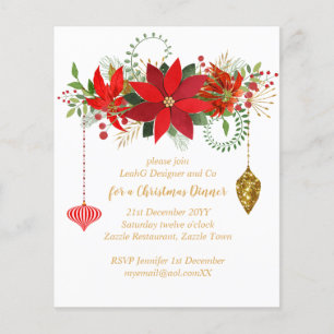 Papier Repas de Noël Poinsettia Invitations Red Gold Chic