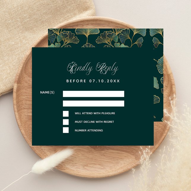 Papier Réponse du mariage du budget Emerald green ginkgo (Créateur téléchargé)