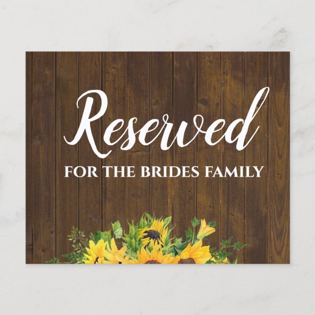Papier Réservé pour Brides Family Rustic Mariage Sign (Devant)