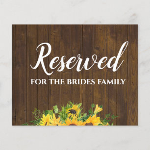 Papier Réservé pour Brides Family Rustic Mariage Sign