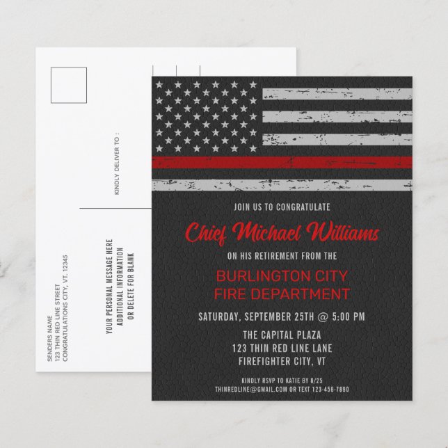 Papier Retraite des pompiers de la ligne rouge mince du b (Devant / Derrière)