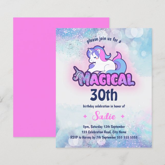 Papier Retro 90s Unicorn 30e anniversaire Invitation (Devant / Derrière)