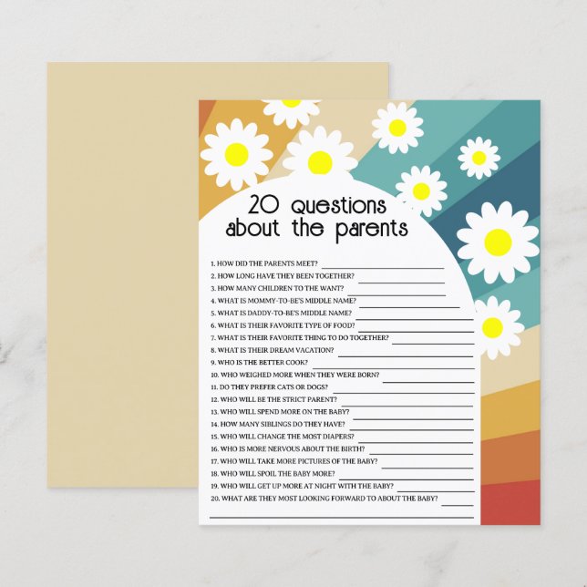 Papier Retro Super - 20 Questions sur les Parents (Devant / Derrière)