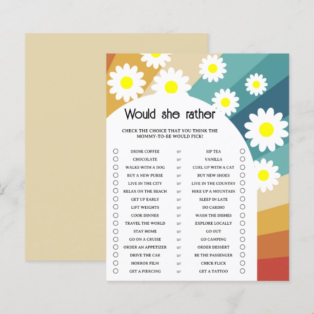 Papier Retro - Voudrait-Elle Plutôt Baby shower Jeu (Devant / Derrière)