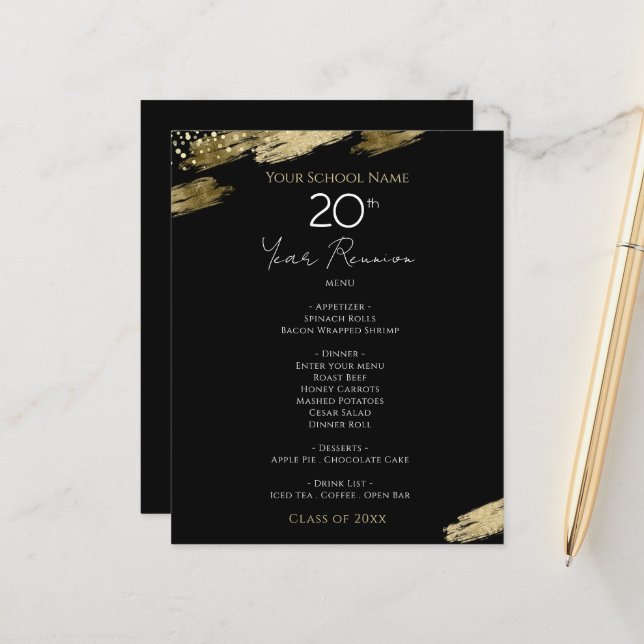 Papier Réunion de classe Black and Gold (Devant/Arrière en situation)