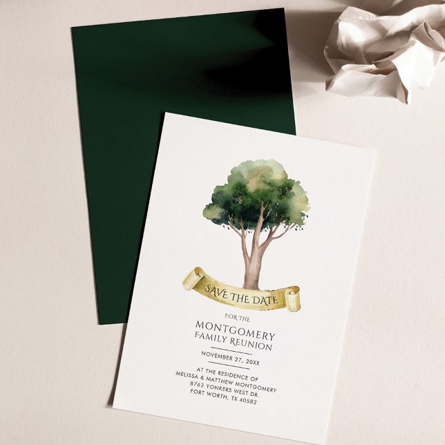 Papier Réunion de famille d'aquarelles budgétaires Enregi (Family Tree Save the Date Reunion Announcement)