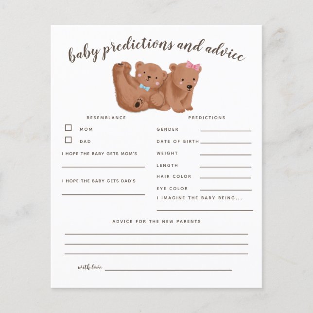Papier Révélation du genre de l'ours Prédictions et conse (Devant)