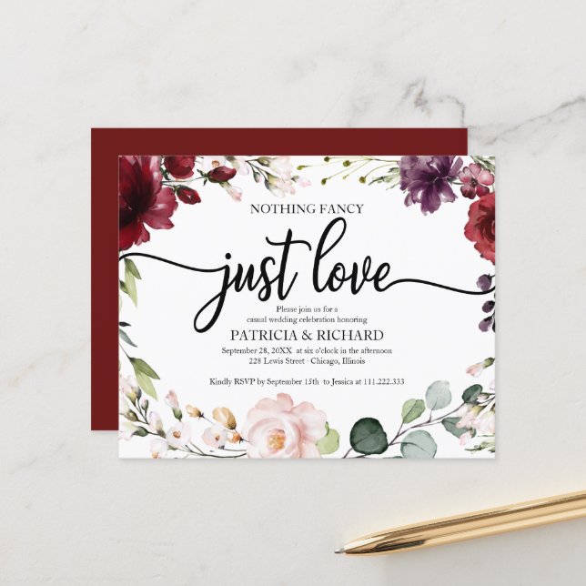 Papier Rien de fantaisie Budget Mariage Invitations Bourg (Devant/Arrière en situation)
