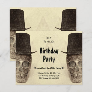 Papier RIP à ses 20 ans Crâne Chapeau Haut Forme Sépia Vi