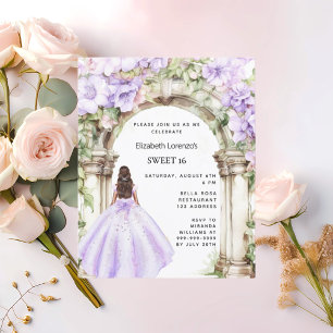 Papier Robe d'arc de fleurs de lavande Sweet 16 invitatio