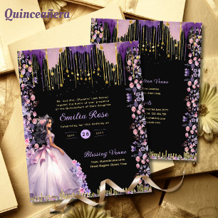 Papier Robe de Quinceanera à paillettes or rose pourpre a