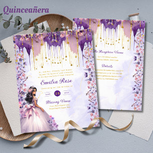 Papier Robe de Quinceanera en or violet Roses floraux