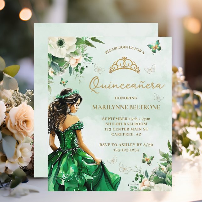 Papier Robe de Quinceañera Florale Émeraude Papillon à pe (Créateur téléchargé)