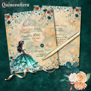 Papier Robe de Quinceanera Vert Turquoise Papillon Floral