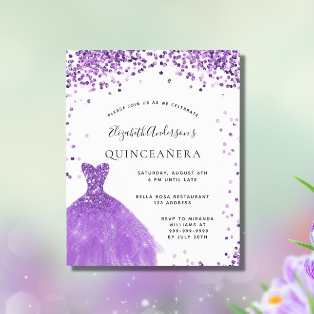 Papier Robe de Quinceanera violette blanche pailletée (Créateur téléchargé)