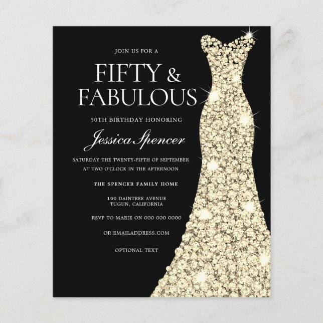 Papier Robe d'or Cinquante et fabuleux Invitation 50e ann (Devant)