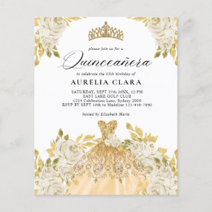 Papier Robe d'or ivoire BUDGET Floral 15e Quinceañera