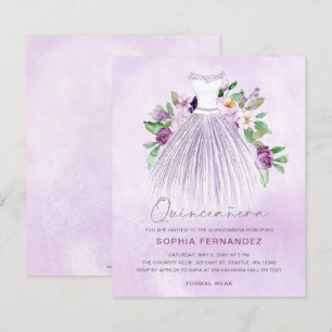 Papier Robe or violet budget Quinceañera Invitation
