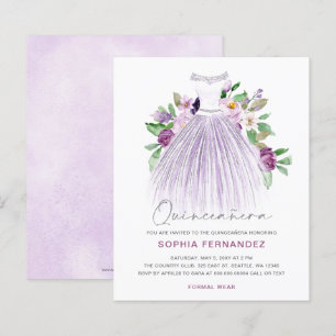 Papier Robe or violet budget Quinceañera Invitation