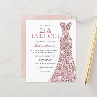 Papier Robe rose Gold Blush 21e Anniversaire Invitation b