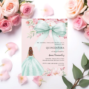 Papier Robe rose rose fleurie verte robe Quinceanera invi