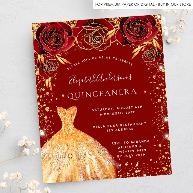 Papier Robe rouge Quinceanera invitation médias sociaux (Créateur téléchargé)