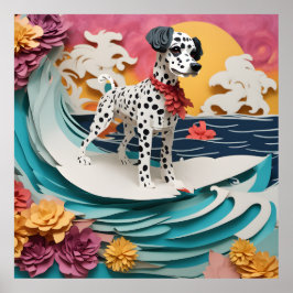 Papier Rokoko Dalmatiner Surfen Pastellfarben Poster