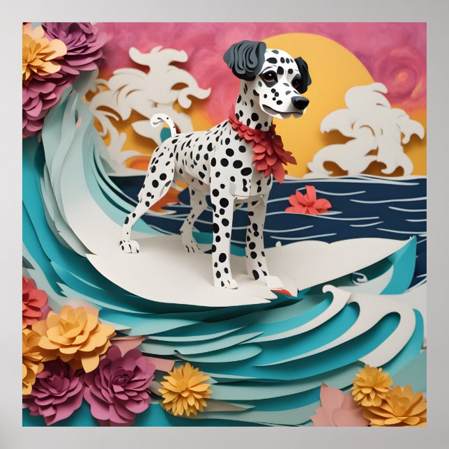 Papier Rokoko Dalmatiner Surfen Pastellfarben Poster (Vorne)