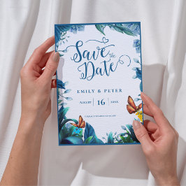 Papier Romantic Blue Botanical Garden Theme Save the Date