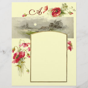Papier ROMANTİCA MONOGRAM / POPIES, rouge, vert, crème