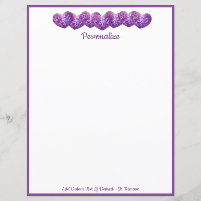 Papier Romantique jolie rangée de Coeurs Violets Personna (Devant)