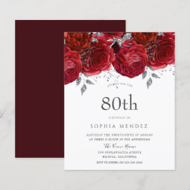 Papier Romantique Roses Rouges Argent 80e anniversaire In