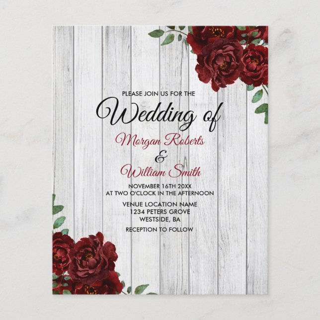 Papier Romantique Rustique Rose rouge Faire-part de maria (Devant)