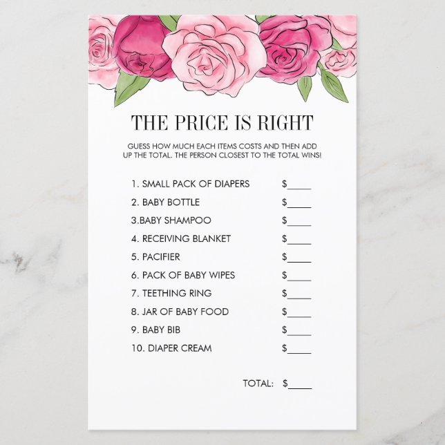 Papier Rose Aquarelle Rose Prix Est Bon Jeu (Devant)