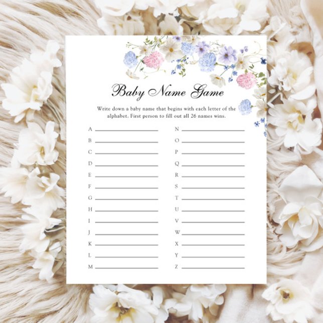 Papier Rose Bleu Fleur sauvage Genre Révéler Nom du bébé  (Créateur téléchargé)