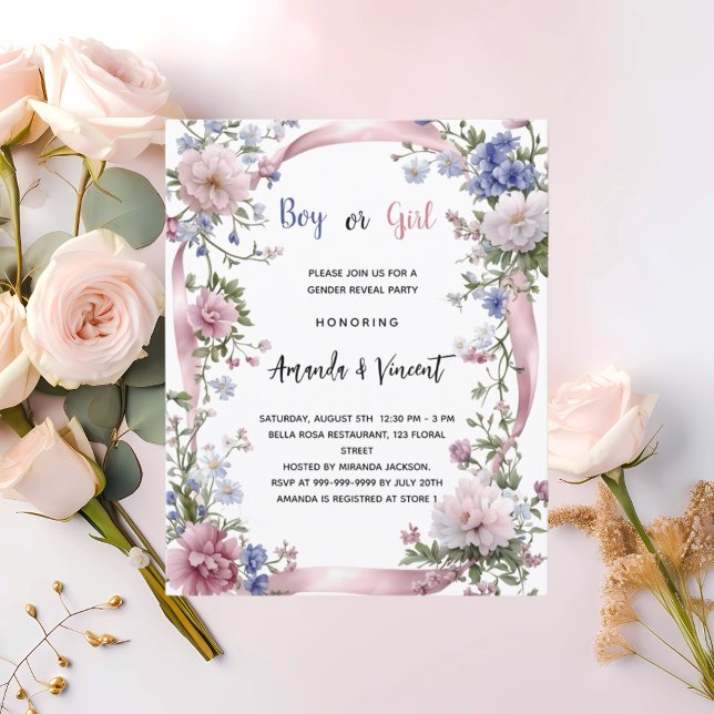 Papier Rose bleu floral garçon fille sexe révéler invitat (Créateur téléchargé)